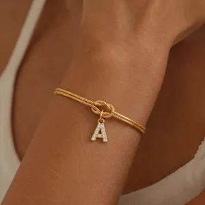 Bracciale a Catena Serpente Nodo Concentrico in Acciaio Inossidabile Rame Strass Alfabeto Lettera Ciondolo Bracciale per Donna Gioielli Regalo
