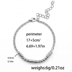 Stainless steel Morse code beaded bracelet with extension chain, minimalist fashion jewelry.