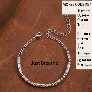 Stainless steel Morse code beaded bracelet simple adjustable jewelry for women and men