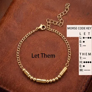 Stainless steel Morse code bracelet minimalist gold beaded fashion jewelry for women and girls