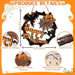Halloween wooden door sign hollow 3D hanging wreath hanging decoration 11.8 inch