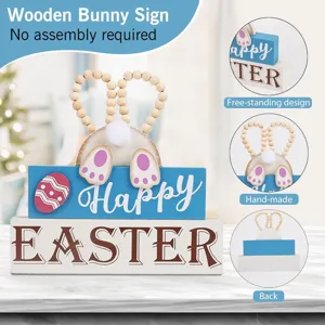 Panneau Lapin de Pâques en Bois Décoration de Table Printemps pour Plateau à Paliers