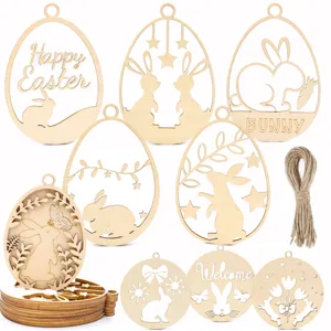 Colgantes de Madera de Pascua DIY Huevo de Pascua Conejo Rodajas de Madera Huecas Fiesta Festiva Decoración del Hogar Accesorios de Manualidades