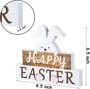 Panneau de lapin de Pâques en bois décoration de table de cheminée de printemps plateau