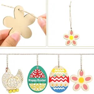 Adornos colgantes de madera de Pascua bricolaje artesanía rodajas madera fiesta flor