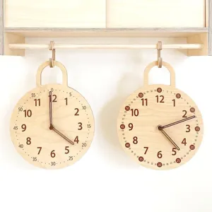Japanischer Stil Holz Wanduhr für Kinderzimmer, kreative runde leise Lernuhr Uhrwerk Details.