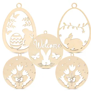 Pascua madera colgantes colgante conejo huevo corte láser fiesta decoración DIY 5pcs