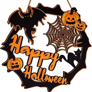 Halloween wooden hanging sign hollow bat pumpkin door wall decor party hanging sign ornament