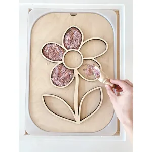 Bandeja Sensorial de Madera Forma Flor Mariposa Seta Helado Artesanía DIY Decoración del Hogar Primavera Juguete