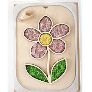 Bandeja sensorial de madera con forma de flor juguete de primavera decoración DIY.