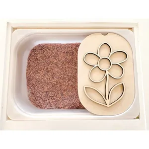 Conjunto sensorial de flor de madera con arroz morado y bandeja para decoración de bricolaje.