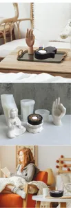Wooden tealight candle holder set, decorative hamsa hand and mandala wood candle holders for home.