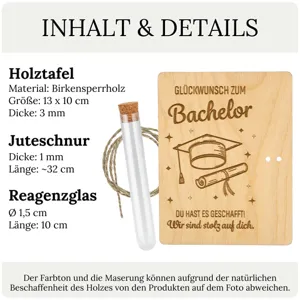 Hölzernes Abschluss Geldgeschenk Set Karte mit Glas Reagenzglas und Juteschnur für Feier.
