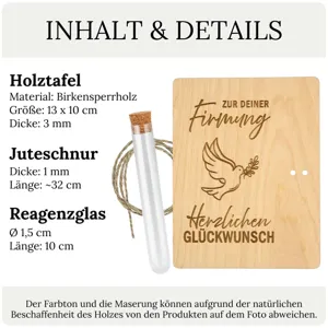 Holz Geldgeschenk Set mit Reagenzglas und Juteschnur für Konfirmation Party Geschenke Details.