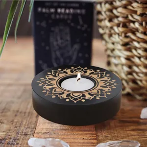 Wooden tealight candle holder with gold mandala pattern for home decor and Diwali gifts