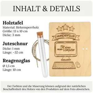 Holz Geldgeschenk Karte mit Reagenzglas und Juteschnur für Geburtstag Hochzeit Party Geschenk.