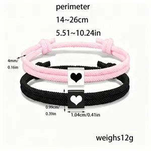 Pulsera de cuerda de Milán ajustable para parejas con abalorio cuadrado de corazón, diseño.