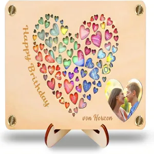 Wooden World Map Heart Craft Gift Set Wedding Decorative Laser Engraved Hollow Out Money Holder Table Ornament Home Decor Gift
