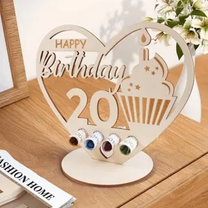 Letrero de Regalo de Dinero de Corazón de Madera Adorno de Escritorio Soporte de Dinero Decoración de Mesa Fiesta