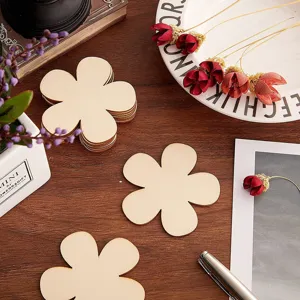 Wooden blank flower shapes DIY painting wood chips craft coasters detailed display.
