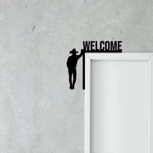 Black silhouette wooden door corner decor with welcome text for fun home wall hanging