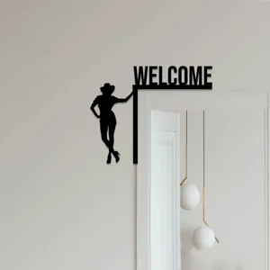 Wooden door corner sign black silhouette welcome sign home wall decor for door frame