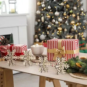 Detailed view of wooden snowflake 3d ornaments for indoor desktop christmas party decor