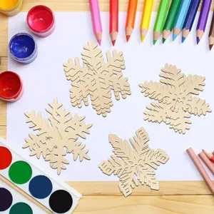 Wooden 3D snowflake puzzle DIY ornaments for Christmas tree decor and holiday table decoration.