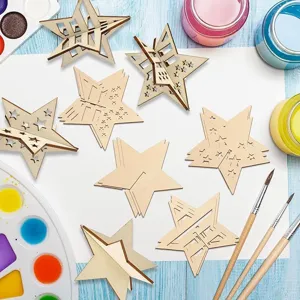 Wooden 3D star puzzle craft DIY tabletop decor creative wooden ornament for party display