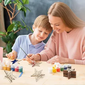 DIY wooden 3d star ornament set for kids craft, creative desktop party decoration and holiday gift.