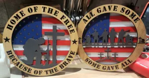 Wooden US Independence Day tabletop decor sign patriotic military layered plaque round wall art
