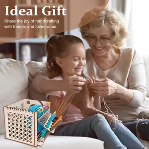 Wooden yarn storage box all in one knitting tool holder organizer with crochet hook slots
