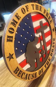 Wooden American flag soldier memorial wall sign patriotic home decor detail view display