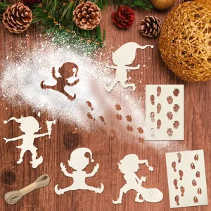 Set di sagome di gnomo elfo in legno di Natale e stencil di impronte per decorazione.