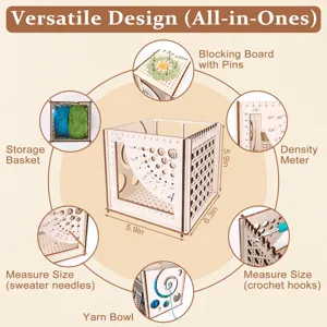 Wooden Multi-Function Yarn Storage Box Blocking Board Knitting Tool Organizer Holder