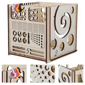 Wooden knitting yarn storage box multi-functional yarn holder with gauge tool and hooks