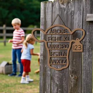 Houten boerderij koe alfabet hangend bord rustieke wanddecoratie voor kinderkamer