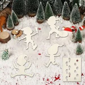 Set di Stencil per Impronte di Gnomo di Natale in Legno Decorazione per Feste Artigianato in Legno Decorazione per Interni