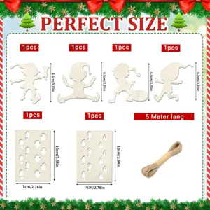 Set di dettagli per decorazioni natalizie in legno con gnomi e stencil di impronte.