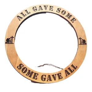 Wooden hanging sign plaque with patriotic laser engraved quotes for home wall decor.