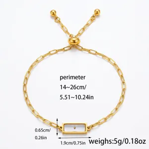 18K roestvrij staal verstelbare armband met doorzichtige rechthoekige hanger, 14-26cm omtrek.