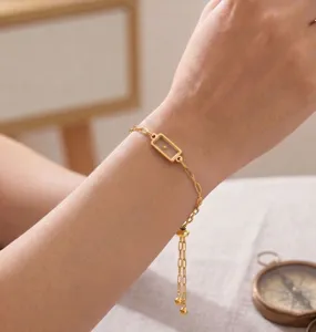 Roestvrijstalen geometrische rechthoek hanger met verstelbare trekketting armband