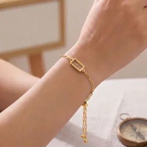 18k verguld roestvrij staal geometrisch rechthoek hanger verstelbare schuif armband