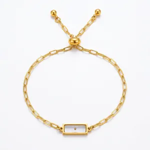 18K Goud Roestvrij Staal Verstelbare Schuif Armband met Geometrische Hanger voor Dames