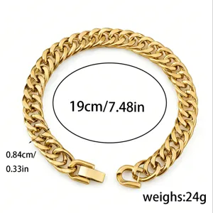 Herren Gold Edelstahl Kubanische Kette Armband Hip Hop Punk Schmuck 19cm lang 24g