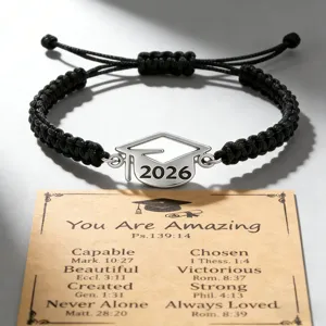 2026 Afstudeerhoed Roestvrij Staal Geweven Touw Armband Met Inspirerende Wenskaart Voor Student Cadeau Herdenkingsarmband Sieraden