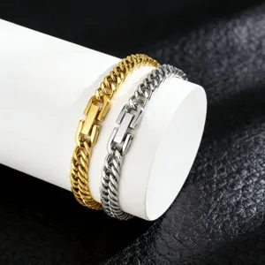 Elegantes kubanisches Kettenarmband Set aus Edelstahl für Damen und Herren, Punk Schmuck.