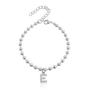 Bracciale di perle in acciaio inossidabile con pendente lettera E strass moda donna