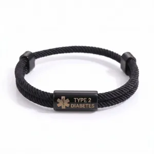 Bracciale in acciaio inossidabile allarme medico corda intrecciata diabete tipo 2 vista principale