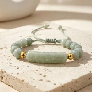 Natürlicher grüner Stein Perlen Armband mit langem Brücken Anhänger und verstellbarer Kordel